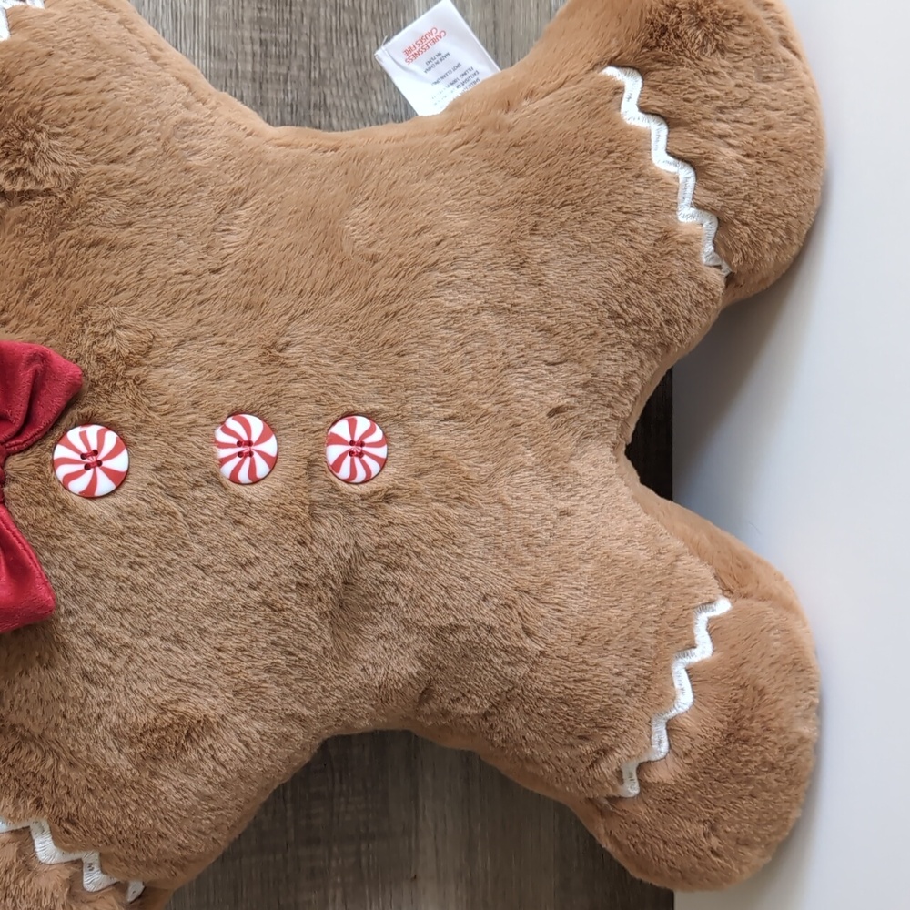 Martha Stewart 3D Christmas Faux Fur Gingerbread Man Decorative Throw Pillow - Picture 3 of 7